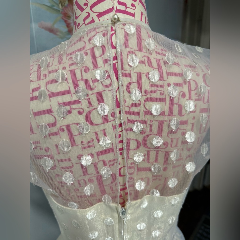 1950s Warren‎ Petites Ivory Polka Dot Tulle Illusion Dress Tea Length Size 6 - Picture 6 of 12